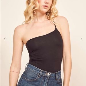 Reformation Alba One Shoulder Black Tank